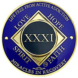 Simply Minimal NA 31-40 Years Medallions, Narcotics Anonymous Coins, Gold Color Plated Recovery Token (31 Year Purple, Black, Gold)