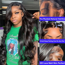 GRQGRQ 30 Inch 13x6 Lace Front Wigs Human Hair 200% Density Body Wave Lace Front Wigs Human Hair Pre Plucked Glueless Wigs Human Hair Wigs 13x6 HD Lace Frontal Wigs Human Hair Lace Front Wigs for Women