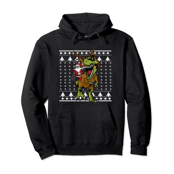 T- Rex Dino Christmas Reindeer Costume Ugly Sweater Pullover Hoodie
