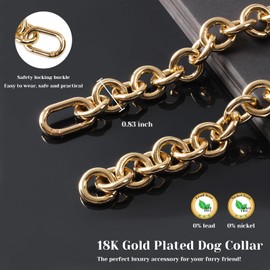 Woofuu 18K Gold Plated Circle Link Dog Collar - Heavy Duty Chew Proof Chain Collar for Small, Medium & Large Dogs - 21MM Width Light Metal Chain (26") - Dog Necklace Collar for Walking and Training
