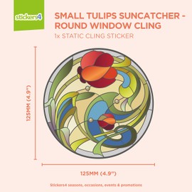 Small Tulips Flower Stained Glass Window Stickers - Beautiful Decorative Stained Glass Suncatcher Window Stickers for Glass