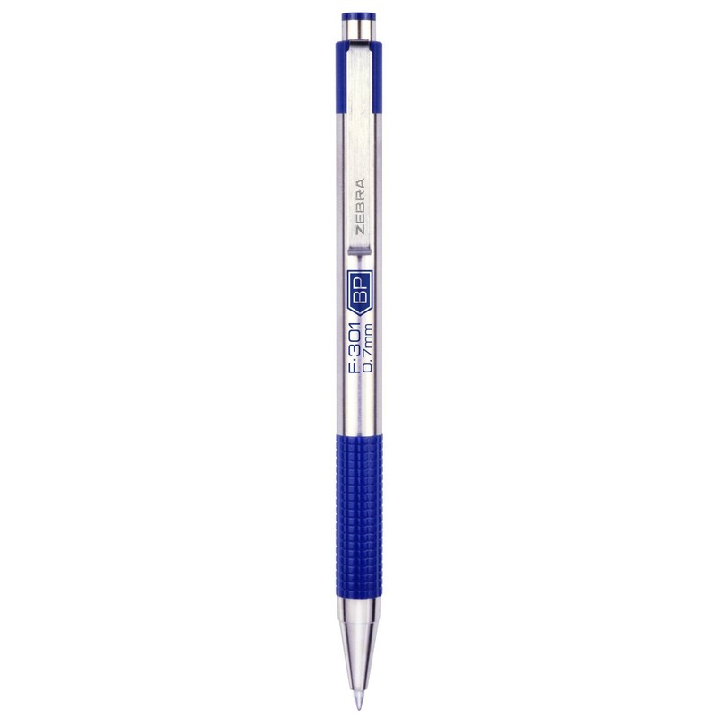 Zebra Pen F-301 Ballpoint Fine Point 0.7mm, Blue Easy-Glide Ink,
