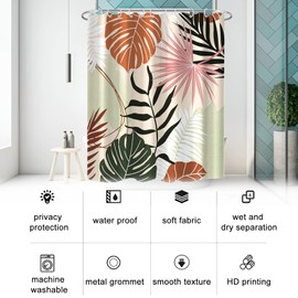 Bovlleetd Botanical Rideau de Douche Abstract Tropical Plantes Medieval Maple Palm Leaf Rideau de Douche Boho Boy Girl Bathroom Art Decor Curtain Geometric Washable Tub Decoration Curtain 183 x 200 cm