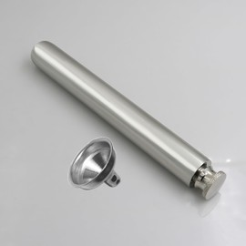 CNFLASK Stainless Steel 2oz Tube Flask Portable Mini Water Bottle & Funnel (Mirror Finish, Round Bottom)