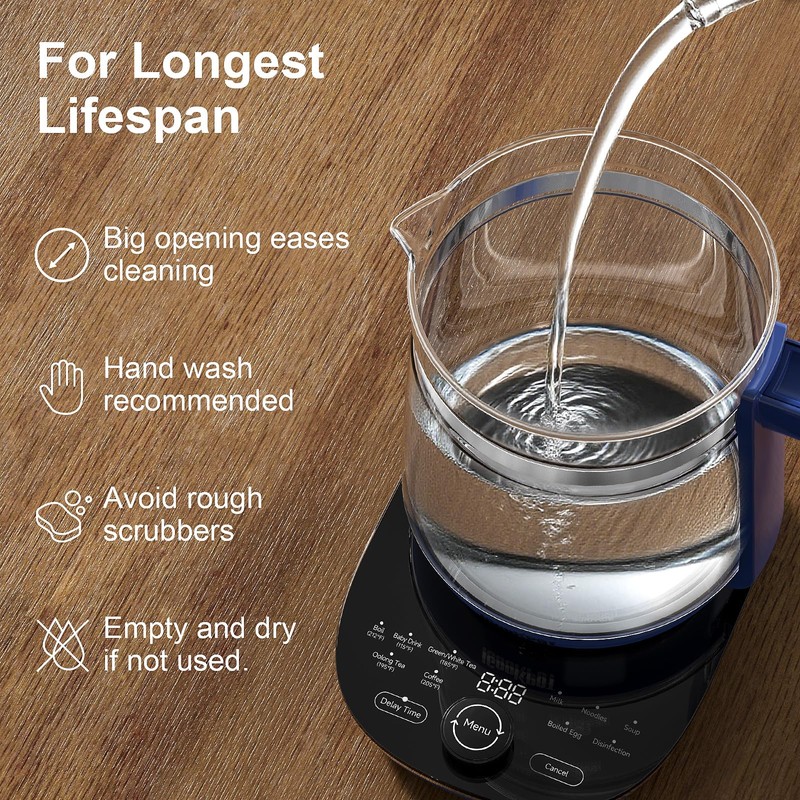 ICOOKPOT Electric Kettle, 1.5L Borosilicate Glass Hot Water Kettle Electric