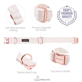 ARING PET Dog Collar and Lead Set, White Velvet Dog Collar and Leash with Metal Buckle, Comfortable and Adjustable Pet Collar Set for Boys&Girls Dogs, X-Small