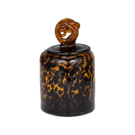 Sagebrook Home 8” Glass Bottle Vase with Lid - Black Orange Tortoise Design with Knotted Topper Table Accent for Home or Office - Contemporary Glass Decor