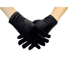 Huralona Short Velvet Party Gloves 1920 Flapper Opera Party Evening Gloves (Black)