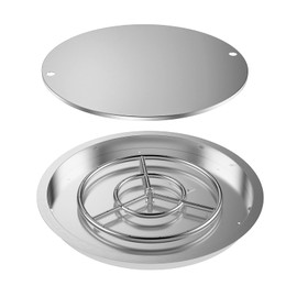 Skyflame 25 Inch Round Stainless Steel Drop-in Fire Pit Pan Fire Bowl with Burner Ring and Protective Cover, DIY Firepit System Assembly Set for Both Natural Gas and Liquid Propane
