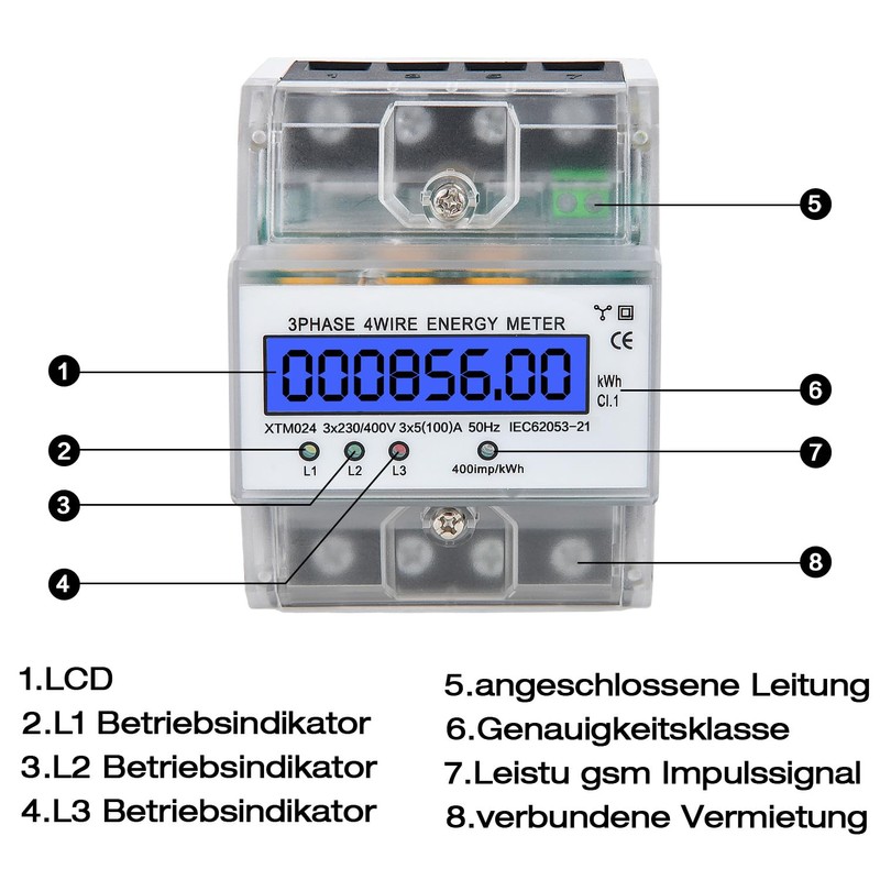 230 / 400 V 5-100 A Electricity Meter, 3 Phase
