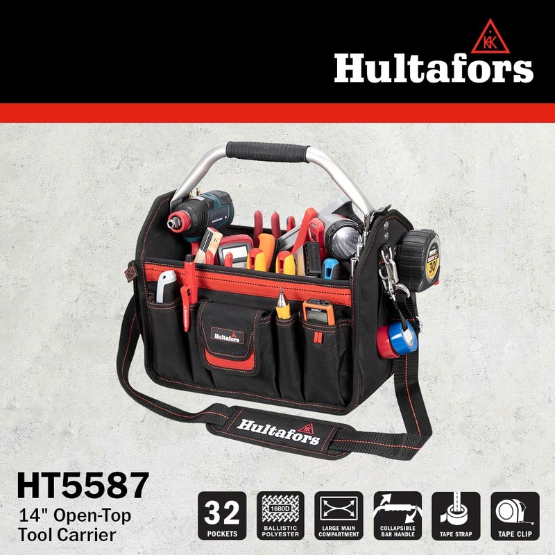 Hultafors Work Gear HT5587 Open-Top Tool Carrier, 32 Pockets, Heavy
