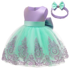 CMMCHAAH Flower Girls Dresses Wedding Baby Birthday Party Christmas Easter Pageant Event Prom Dress (Purple+Green,90)