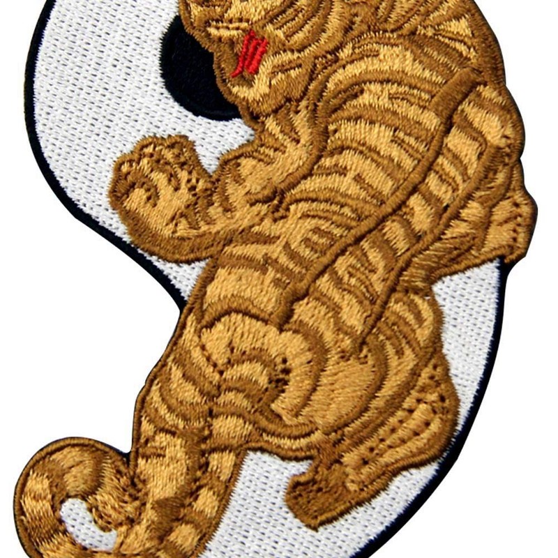 Tiger Yin Yang Taoist Embroidered Badge Iron on or Sew