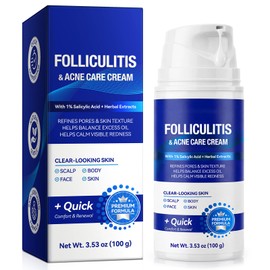 Acne Treatment for Face, Folliculitis Cream with 1% Salicylic Acid for Cystic – Multi-Purpose Gentle Herbal Formula for Scalp, Face & Body – Soothes Redness, Helps Prevent New Pimples, Fast Acting