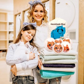 Wool Dryer Balls Organic Felt 6 Pack Laundry Fabric Softener, Extra Large Reusable Handmade Natural Sheep Wool Lint Wrinkle Free Anti Static Baby Safe (Orange Cat)