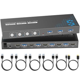HDMI KVM Switch for 4 Computers 1 Monitor, 4K@60HZ KVM Switcher for 3 Computers,with 3 USB 3.0 Ports, Monitor Switcher for Multiple Laptop/PC,Adaptive EDID