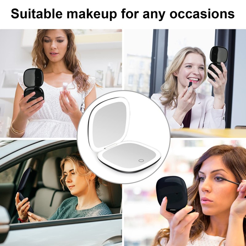 deweisn Compact Mirror, Lighted Travel Makeup Mirror with 1X/10X Magnifying