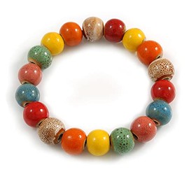 Avalaya Multicoloured Ceramic Round Bead Stretch Bracelet - 17cm L/10mm Single Bead