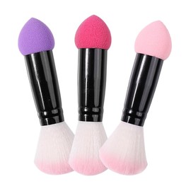 Housoutil 3pcs Double Ended Makeup Brush Dual-sided Powder and Blush Brush for Application Travel-friendly Design in Pink and Purple