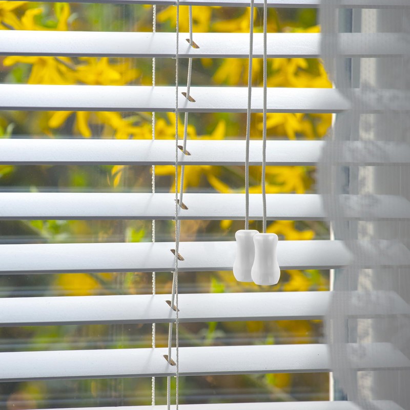 12 Pcs White Blind Pull Cord Knobs, Window Blinds Wood