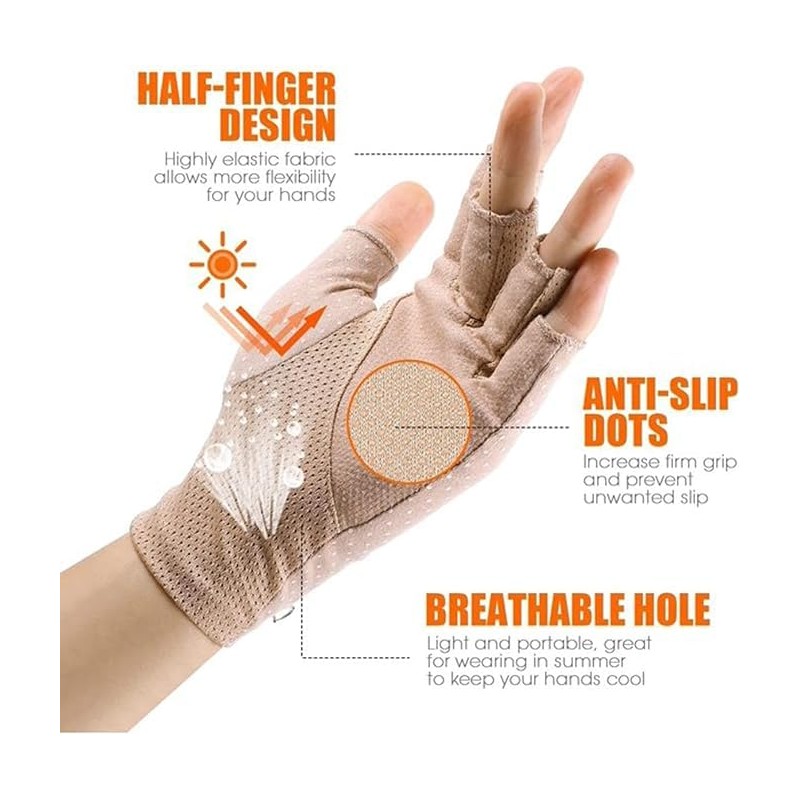Women Sunblock-Fingerless Gloves UV-Sun-Protection Driving Non-Slip Gloves