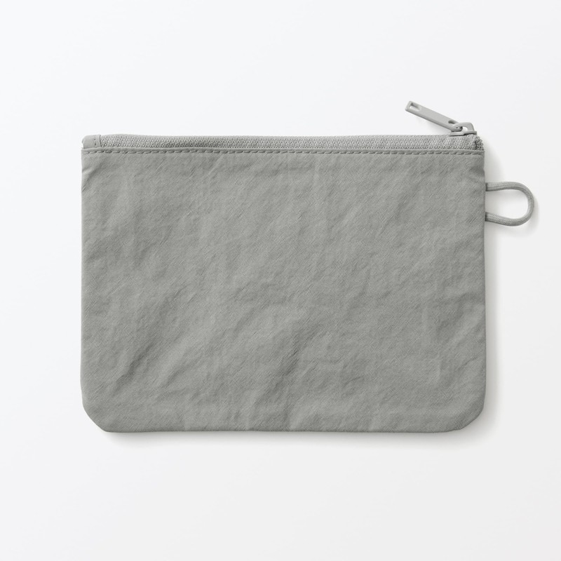 MUJI 84475627 Wrinkle Nylon Flat Pouch, Gray, M, Approx. 7.5