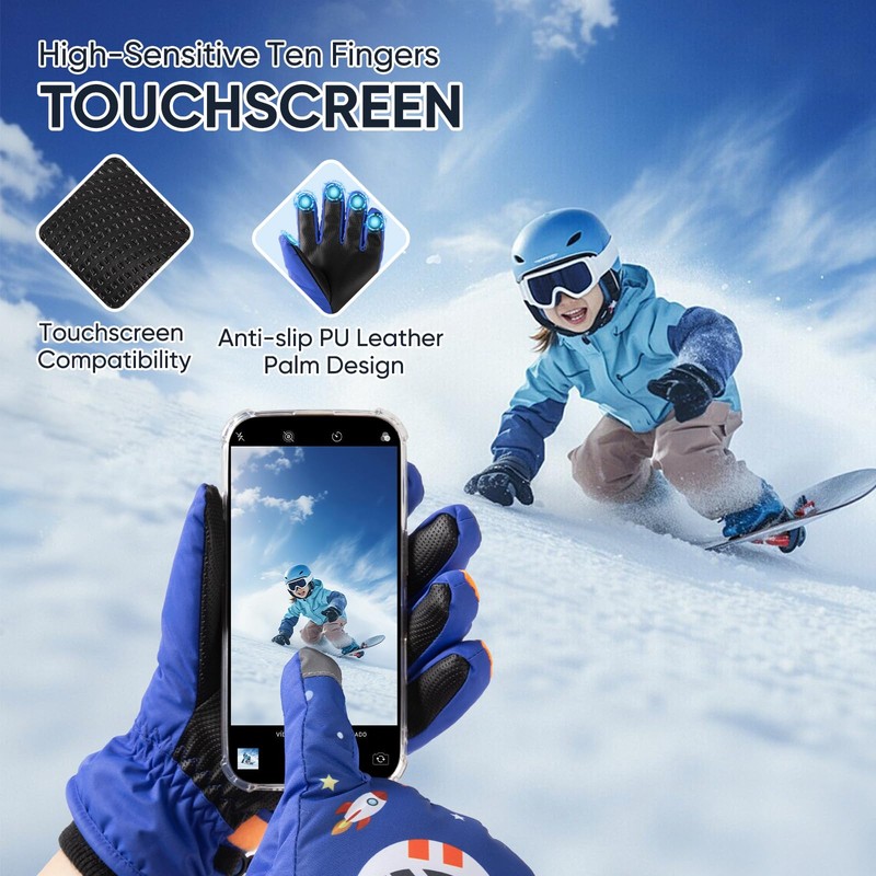 OMECHY Kids Ski Snow Gloves Waterproof Winter Cold Weather Windproof