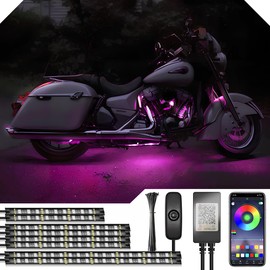 8pcs Motorcycle Underglow LED Strip Light Kit Waterproof RGB Neon Accent Light Ground Effect Atmosphere Light Strips DC 12V with APP & Handle Switch Control for Motorbike Trikes Golf Carts ATVs UTVs