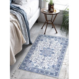 Calont Rugs | 2' x 3' Vintage Charm Carpet – Muted Blue and Soft Grey Tones – Ideal Small Area Rug for Entryways, Living Room, or Hallways – Washable Rug with Classic Vintage Style