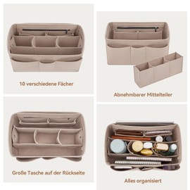 Enbagold Handbag Organiser Felt Bag Organiser for Women Handbag, Bag Organiser Shopper with Multiple Pockets, Inner Pocket for Handbags, Beige, L