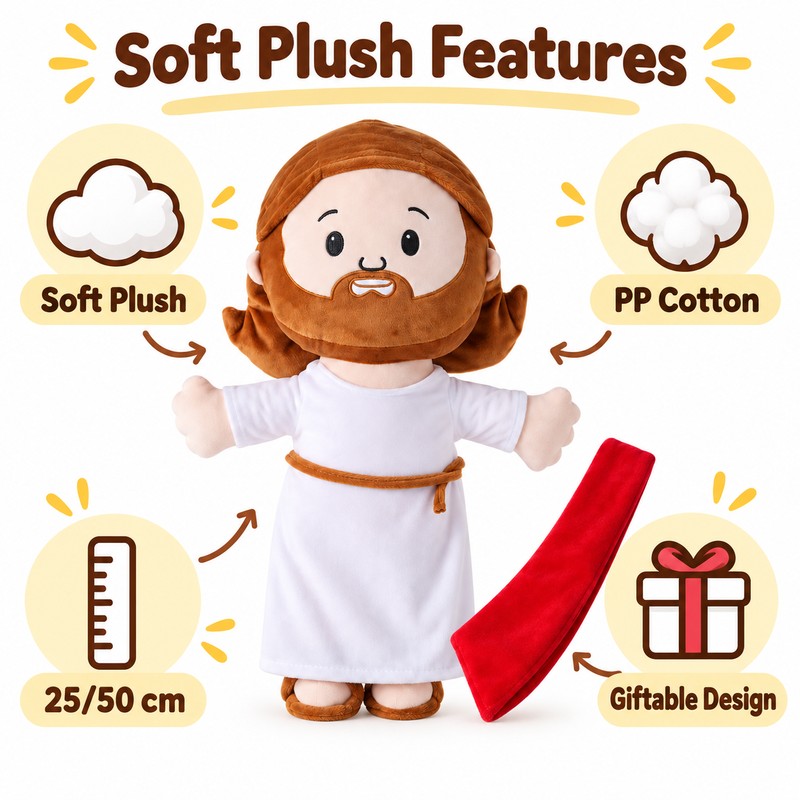 Cartoon Jesus Plush Doll Pillow – Soft Stuffed Character Toy