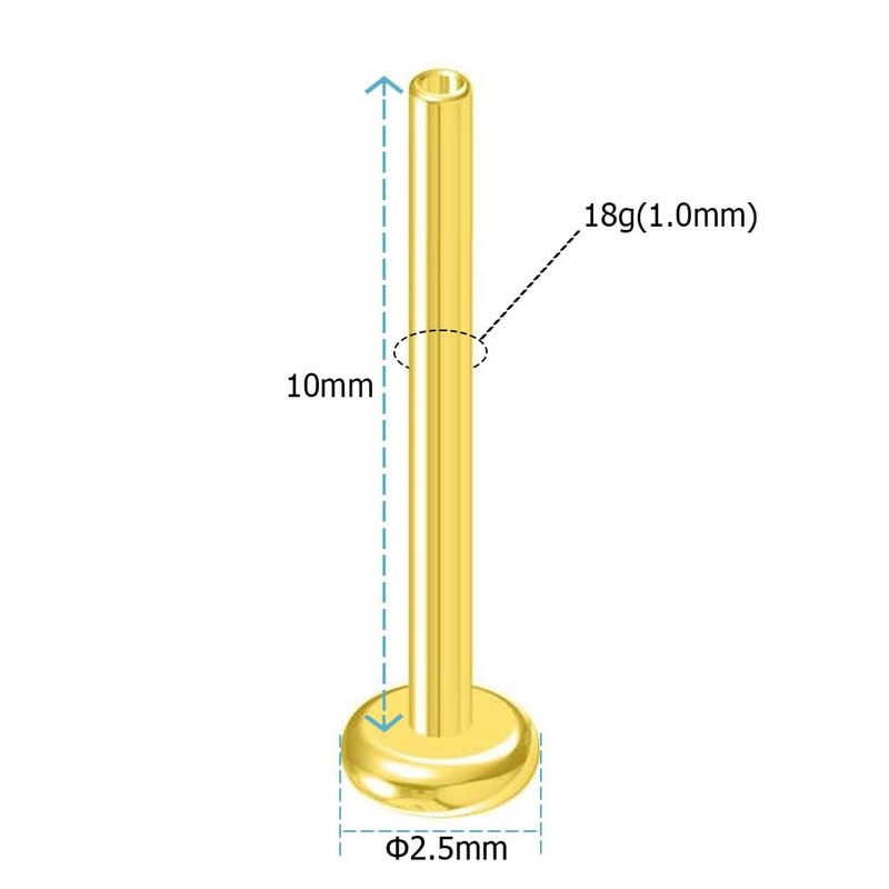 NewkeepsR 18G×10mm Gold Plated Threadless Flat Back Labret Stud Post