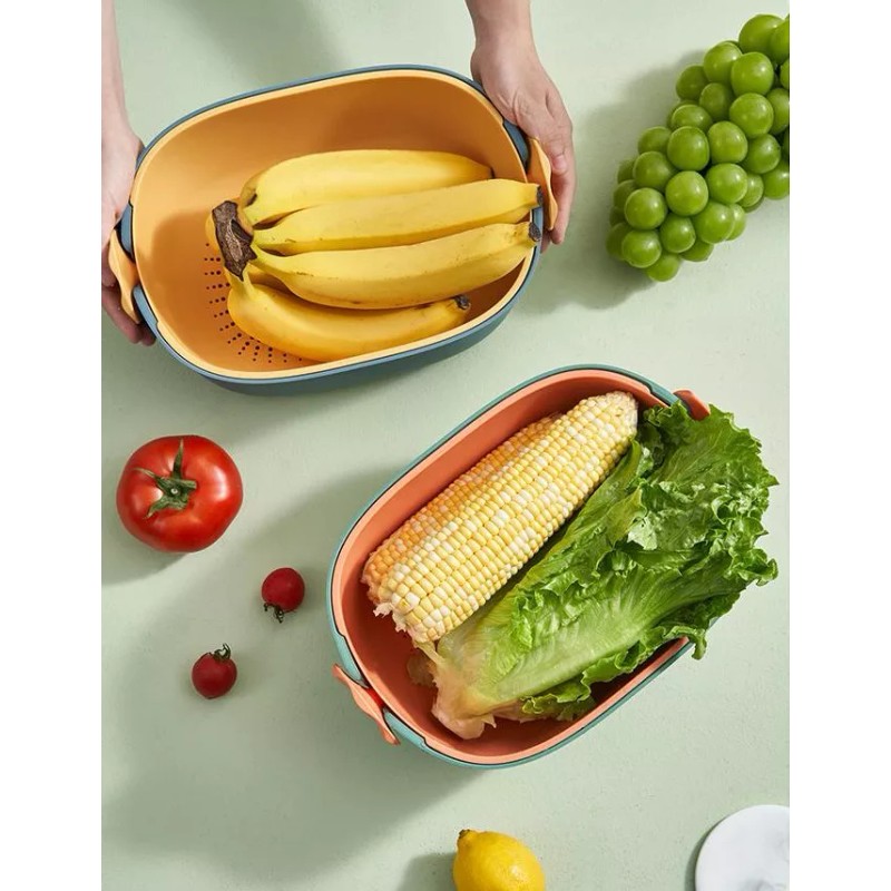 AJC Toys Cesta De Doble Drenaje Colador De Lavado Frutas