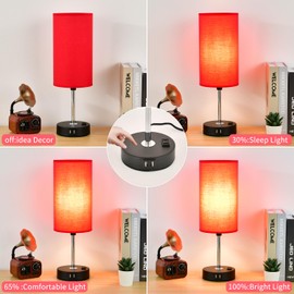 Woderdeng Touch Control Table Lamp - 3-Way Dimmable Bedside Lamps with USB Port and Outlet,Nightstand Lamp for Bedroom Decor,Red