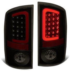 Auto Dynasty 3D Red LED Bar Rear Tail Lights Brake Lamps Compatible with Dodge Ram 1500 2500 3500 02-06, Driver and Passenger Side, Black Housing Smoked Lens