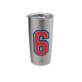 Red and Blue Sports Number 6 Jersey Uniform Player Fan Stainless Steel Insulated Tumbler