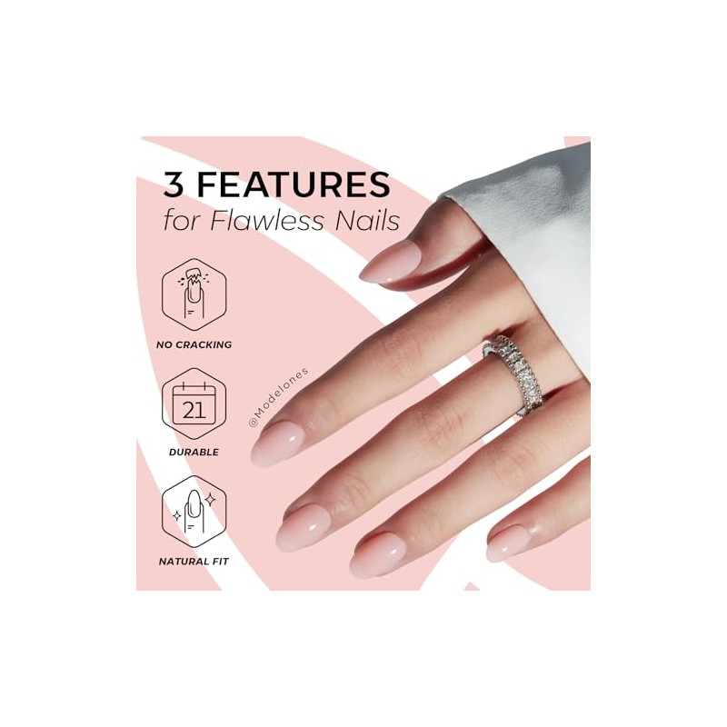 modelones Kit de uñas postizas ovaladas semitransparentes en color rosa