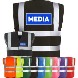 Corporate Togs MEDIA Printed High Visibility Waistcoat - British Standard CE Marked, Brace Hi-Vis Strips, Fully EN471 Health, Fastening Vest | Protective Safety Wear