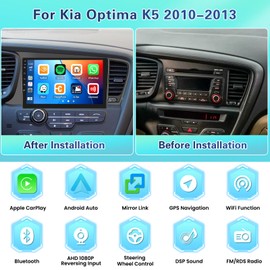 Fuluku【for Kia Optima K5 2010-2013】 Android 13 Carplay Stereo 2+64GB, 9'' HD Touch Screen Car Radio with Wireless Carplay, Android Auto, GPS, WiFi, Bluetooth, SWC, Mic, Backup Camera Mirror Link, FM