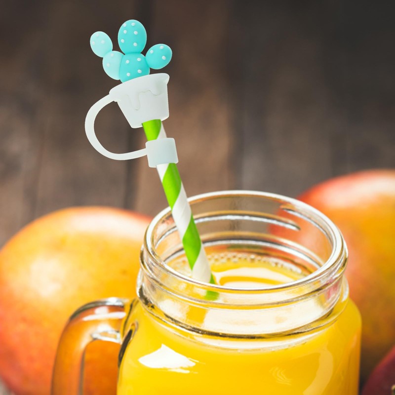 2Pcs Silicone Straw Covers, 0.3in Cactus Shape Straw Toppers Drinking