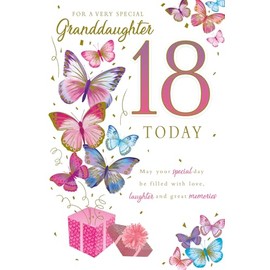Paper Rose Special Granddaughter 18th Birthday Card - Age 18 - Giftbox Butterflies with Foil Details - Eco-Friendly and Recyclable
