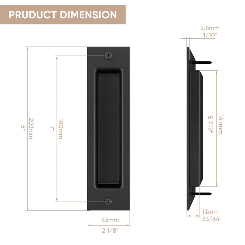 JUBEST 8" Recessed Door Pull Pocket Door Handles, Matte Black