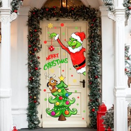 Pycat Merry Christmas Cartoon Character Door Stickers Decals, Xmas Tree Max Dog Removable Winter Decorations, Funny Holiday New Year 2026 Home Decor for Refrigerator Wall Window