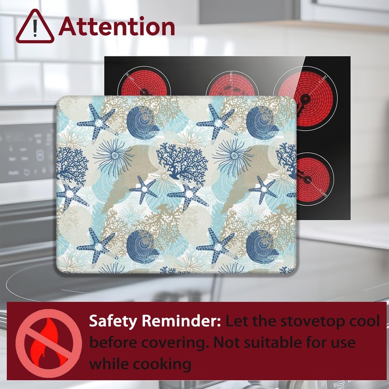 Stove Top Cover for Electrics, Beach Seashell Coral Starfish Glass