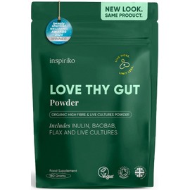Organic 7-in-1 Prebiotics for Gut Health - Award Winning Gut Health Powder with 7 Superfoods High in Soluble Fibre, Live Cultures, Insoluble Fiber & 2 Billion CFU Probiotic Powder, 180g - by Inspiriko
