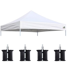 Eurmax New 10x10 Pop Up Canopy Replacement Canopy Top Cover, Instant Ez Canopy Top Cover ONLY, Choose 30 Colors,Bonus 4pc Pack Canopy Weight Bag (White)
