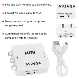to VGA Adapter, AV to VGA Converter, HD 1080P Video Converter AV to VGA, Computer to TV Video Adapter, with Data Cable, Plug and Play