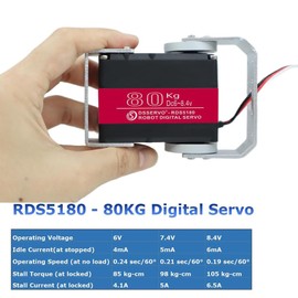 80KG Robot Servo Motor High Torque Steel Gear Waterproof Digital Steering Servo for Robotics, RC Vehicles, and Industrial Applications with Mount Brackets (180 Degrees)