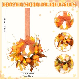 Thiccywoov 2 Pcs 9" Small Fall Wreath for Cabinet with Carambola Leaf Rustic Orange Ribbon Bow Artificial Leaf Wreath Autumn Garlands for Kitchen Cabinet Front Door Window Home Wall Indoor Decor