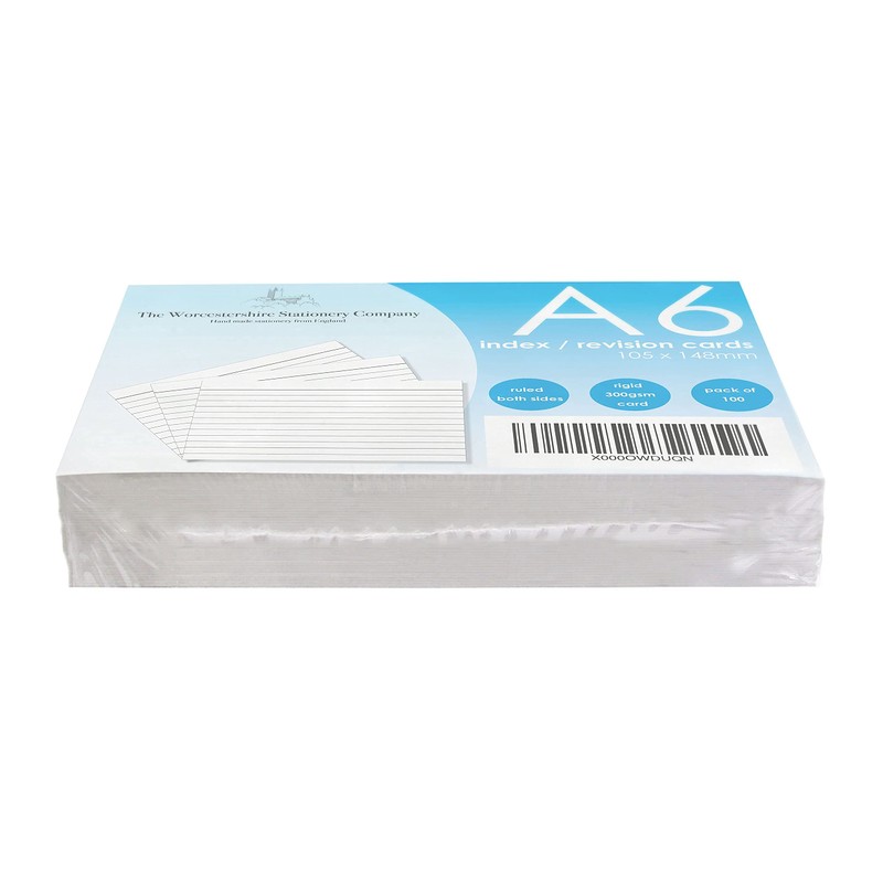 A6 Ruled Index/Revision Cards, Pack of 100, 300gsm Board, Zero